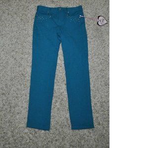 Girls Jeggings Pants 12 Aqua Blue Embellished Stretch Embellished Candies